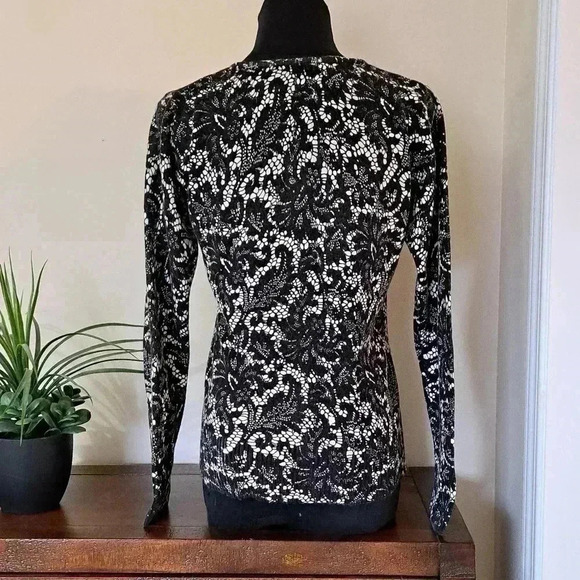 George Sweater Black and White Print Cardigan Medium Crewneck Button Front - Picture 3 of 11